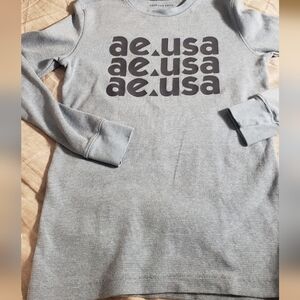 Y2KAmerican Eagle  Small Ribbed Fitted ae Usa Logo Longsleeve Blue Thermal Long